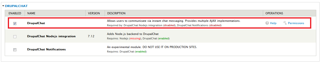 Enable DrupalChat module